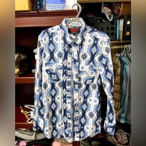 Blue and White Aztec Long Sleeve Shirt By Rock & Roll Denim
